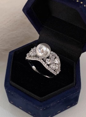 【费舍尔庄园】正圆强光施家珍珠满钻重工戒指女轻奢高级小众指环
