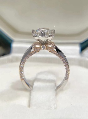 小红书纯银丝带蝴蝶结手捧花莫桑石钻戒戒指1克拉女结婚厂家直销