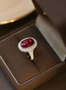 6.54克拉鸽子蛋红宝石戒指复古时尚经典椭圆小众设计指环