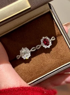 玫瑰庄园豪镶鸽子蛋戒指女款纯银镀18k白金莫桑石一克拉结婚婚戒