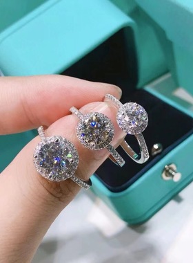 保真莫桑石婚戒大福同款圆包满天星莫桑钻女戒一件代发厂家直供