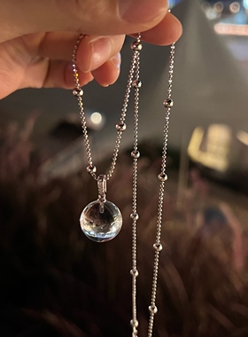 S925纯银天然冰透白水晶吊坠项链配饰女感锁骨链轻奢小众颈链饰品