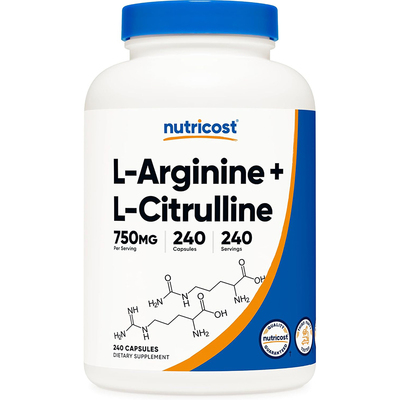现货Nutricost L-Arginine L-Citrulline精氨酸+瓜氨酸750mg240粒