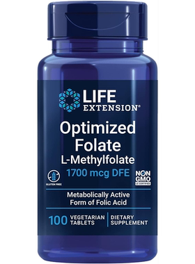 美国直邮Life extension Folate五甲基四氢活性叶酸1700mcg 100片