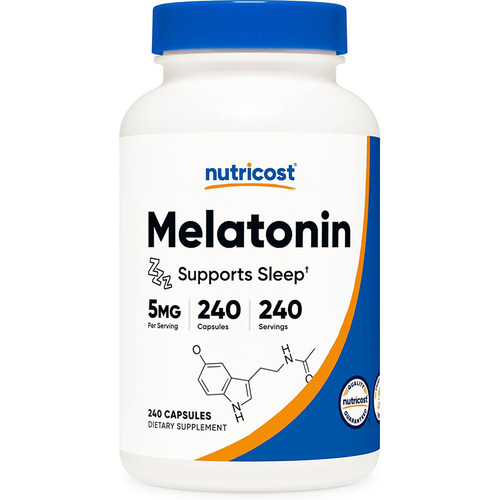 现货美国Nutricost Melatonin褪黑素睡胶囊 睡眠支持5mg240粒胶囊