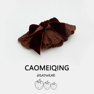 秋冬新款美拉德咖色文艺复古风蕾丝蝴蝶结发夹裙摆刘海女发饰