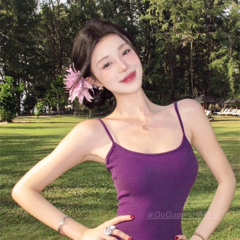 海边度假拍照头饰紫色花朵发夹