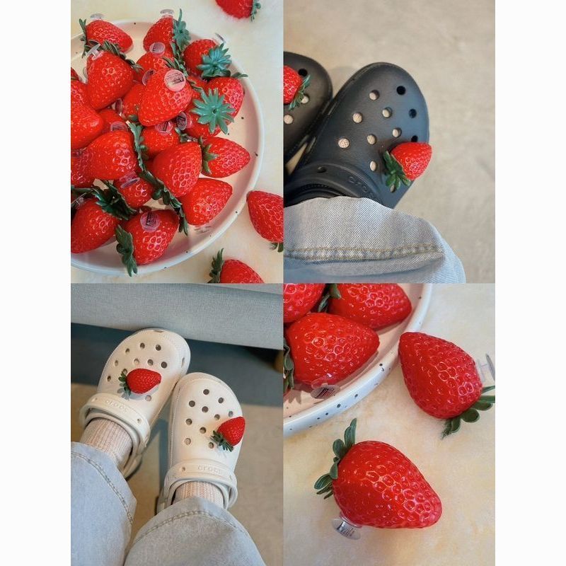 草莓红了心情也甜了洞洞鞋鞋花扣
