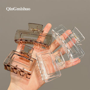 小方形发抓方形气质中号果冻透明发卡纯色头饰高马尾半扎发夹抓夹