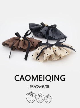 复古珍珠蝴蝶结灰色波点香蕉夹后脑勺扎马尾时尚百搭高级感头饰