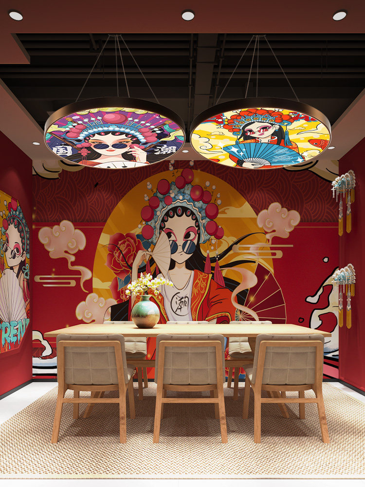 国潮风吊灯烧烤餐厅火锅店酒店装饰网红餐厅走廊灯创意京剧专用灯