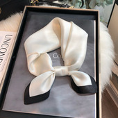 米色真丝丝巾高级感小方巾100%桑蚕丝秋冬洋气时尚 百搭韩国小领巾