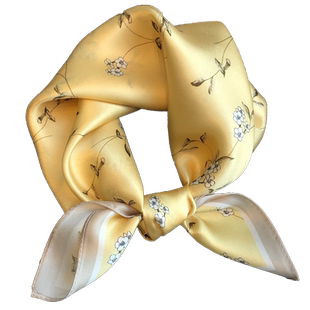 黄色真丝丝巾高级感小方巾秋冬款时尚100%桑蚕丝小领巾搭衬衫工装