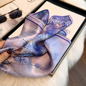 紫色真丝丝巾100%桑蚕丝小方巾春秋百搭洋气时尚 韩国小领巾搭衬衫