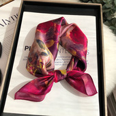 玫红色真丝丝巾小方巾新款 小领巾 百搭高档送礼100%桑蚕丝春春秋季