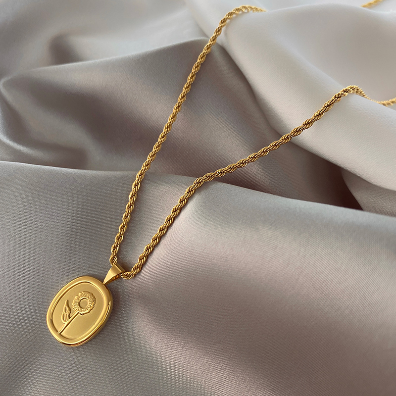 高级感金项链向日葵钛钢镀
