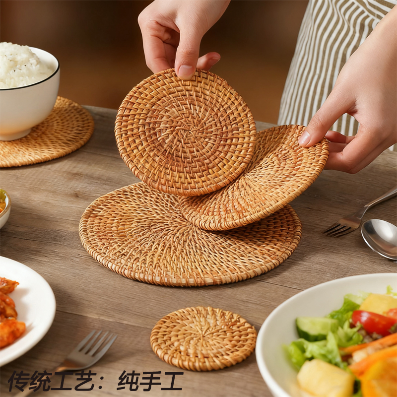 手工藤编隔热垫子家用餐垫锅垫碗垫耐高温餐桌垫盘子垫杯垫茶壶托