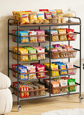 中古风小推车置物架客厅落地零食架家用可移动杂物零食多层收纳柜