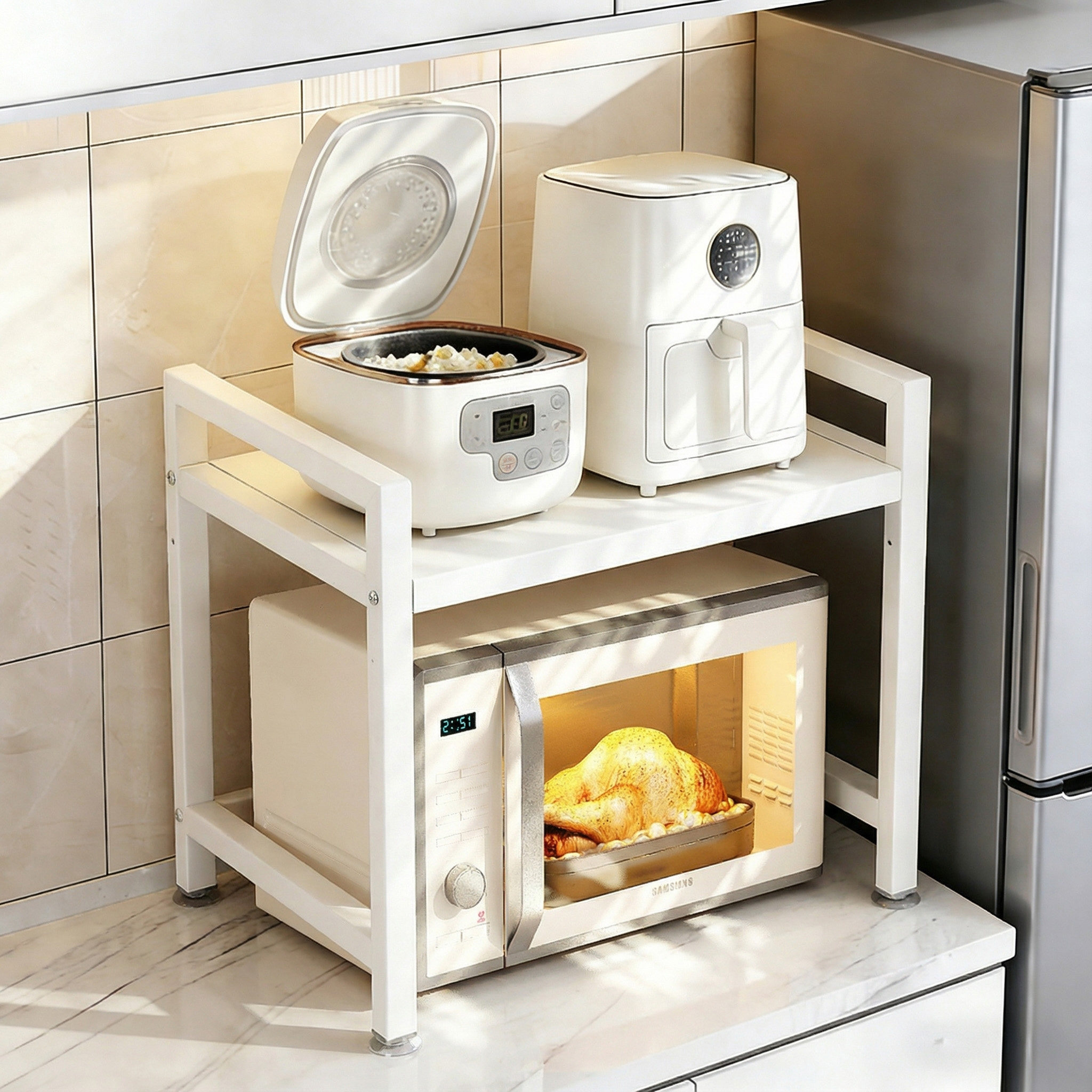 厨房微波炉置物架空气炸锅支架一体电饭煲储物架台面多功能收纳架,厨房/烹饪用具,微波炉置物架,淘宝优惠券,粉丝福利购,淘宝优惠卷