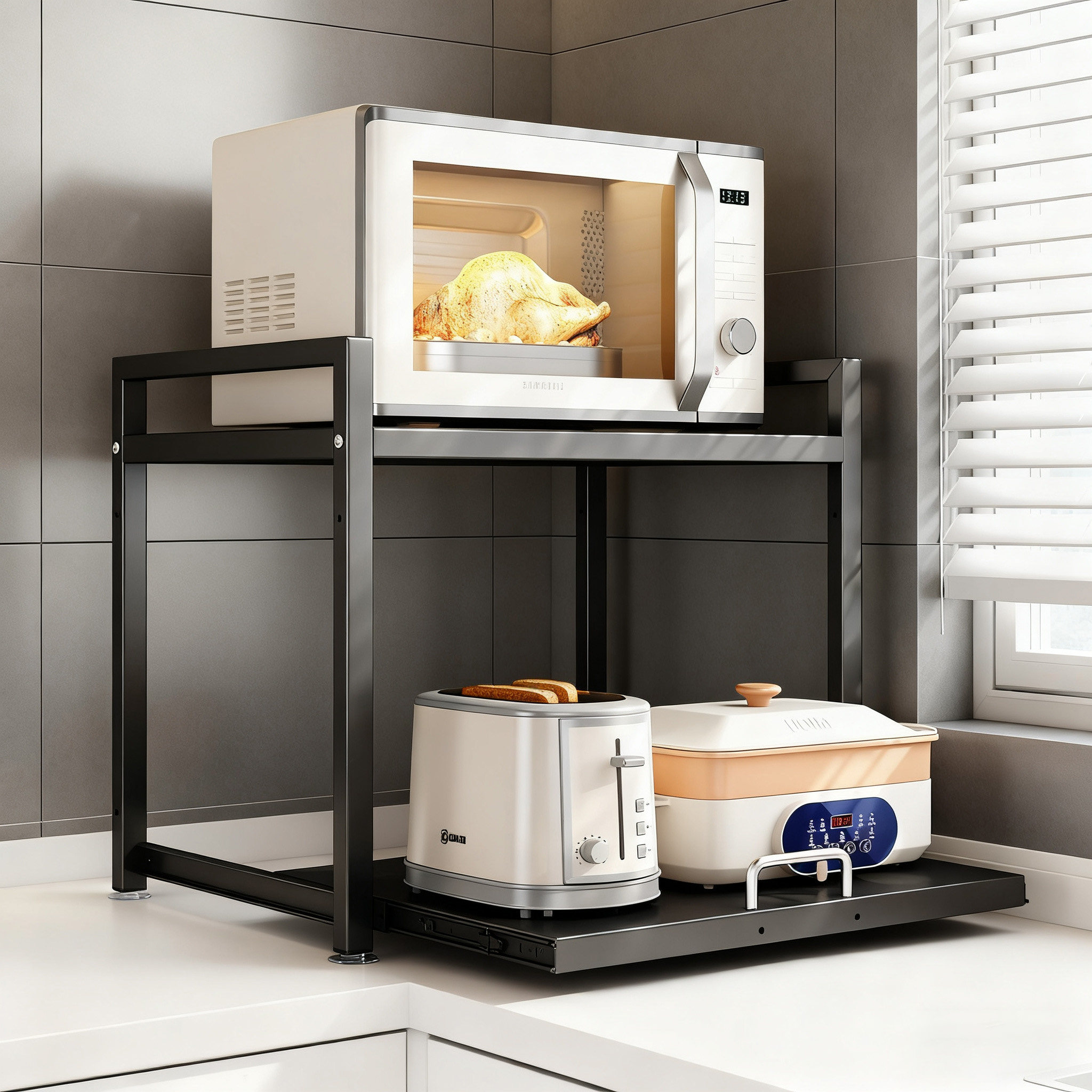 橱柜台面抽拉式家用电器置物架