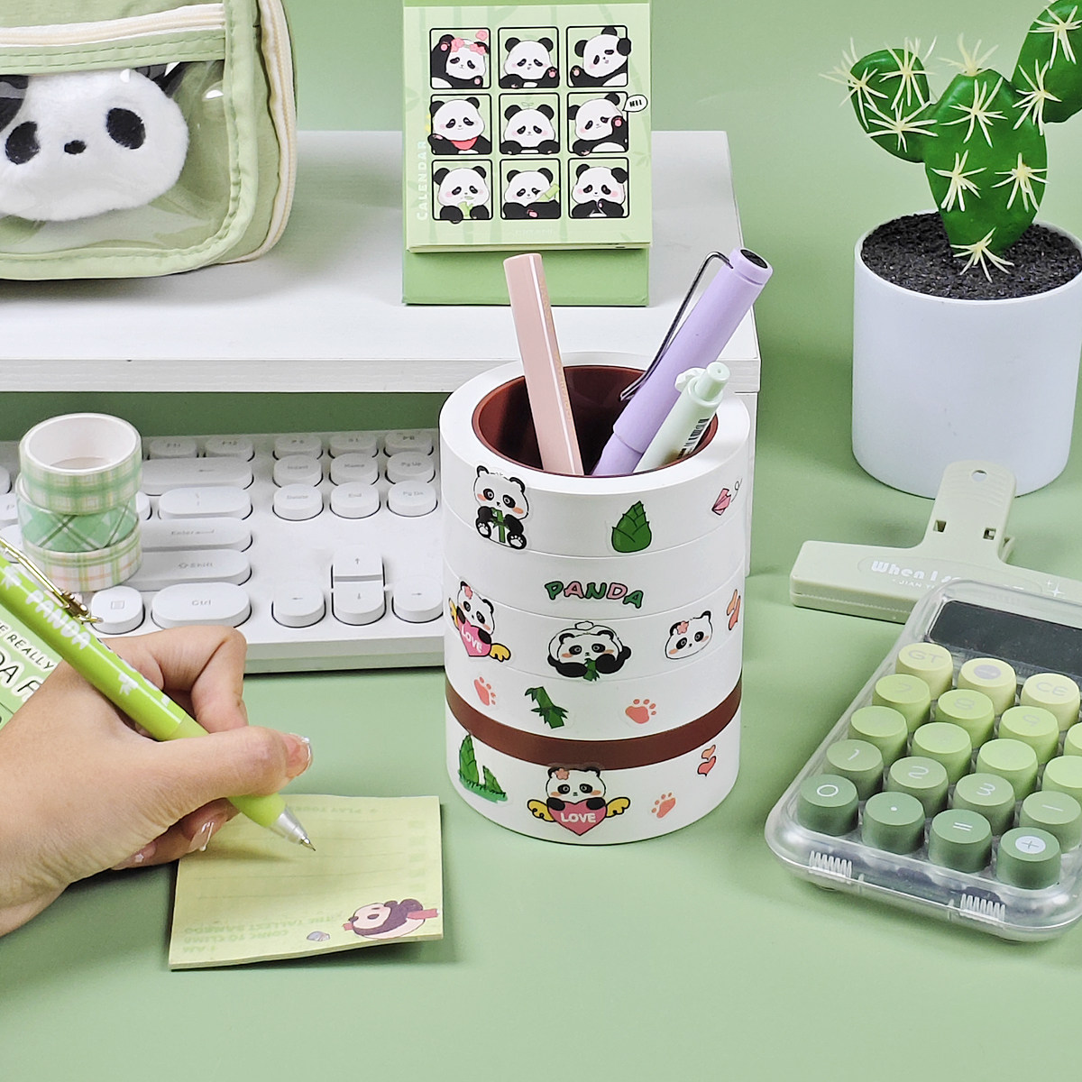 2025新款熊猫笔筒收纳盒创意高颜值笔桶笔插桌面置物架学生幼儿园文具用品自由组装DIY整理架卡通高级艺术感
