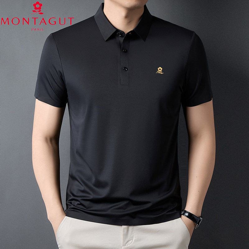 梦特娇夏季新款短袖POLO衫男士桑蚕丝翻领商务休闲冰丝纯色T恤