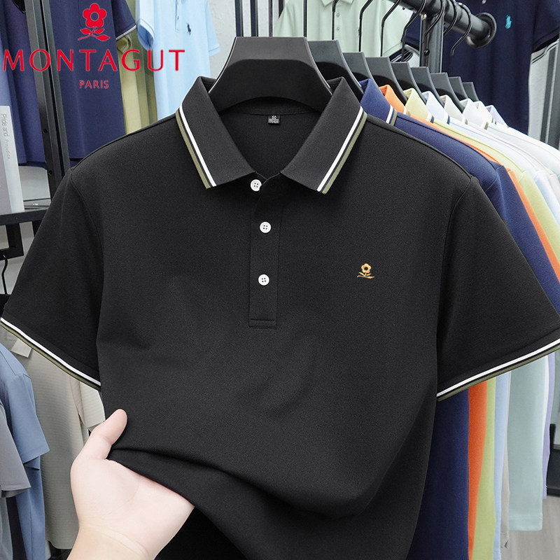 梦特娇夏季新款纯棉短袖POLO衫男士翻领商务休闲丝光棉T恤上衣