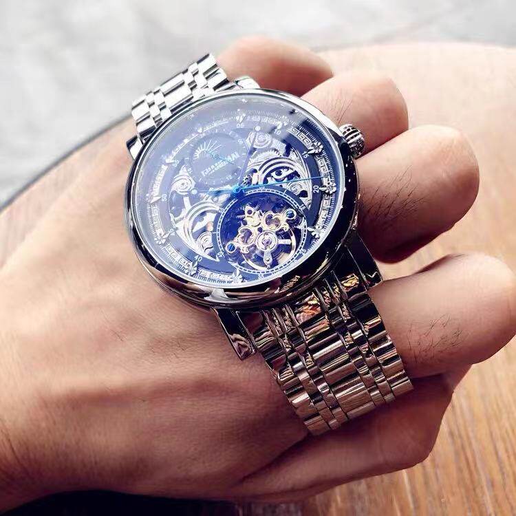 正品黑武士全自动机械表夜光学生商务防水陀飞轮镂空男士腕表品牌