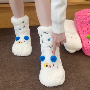 不敢想象穿着得有多暖和！羊羔绒地板袜女冬加绒加厚保暖睡眠袜子