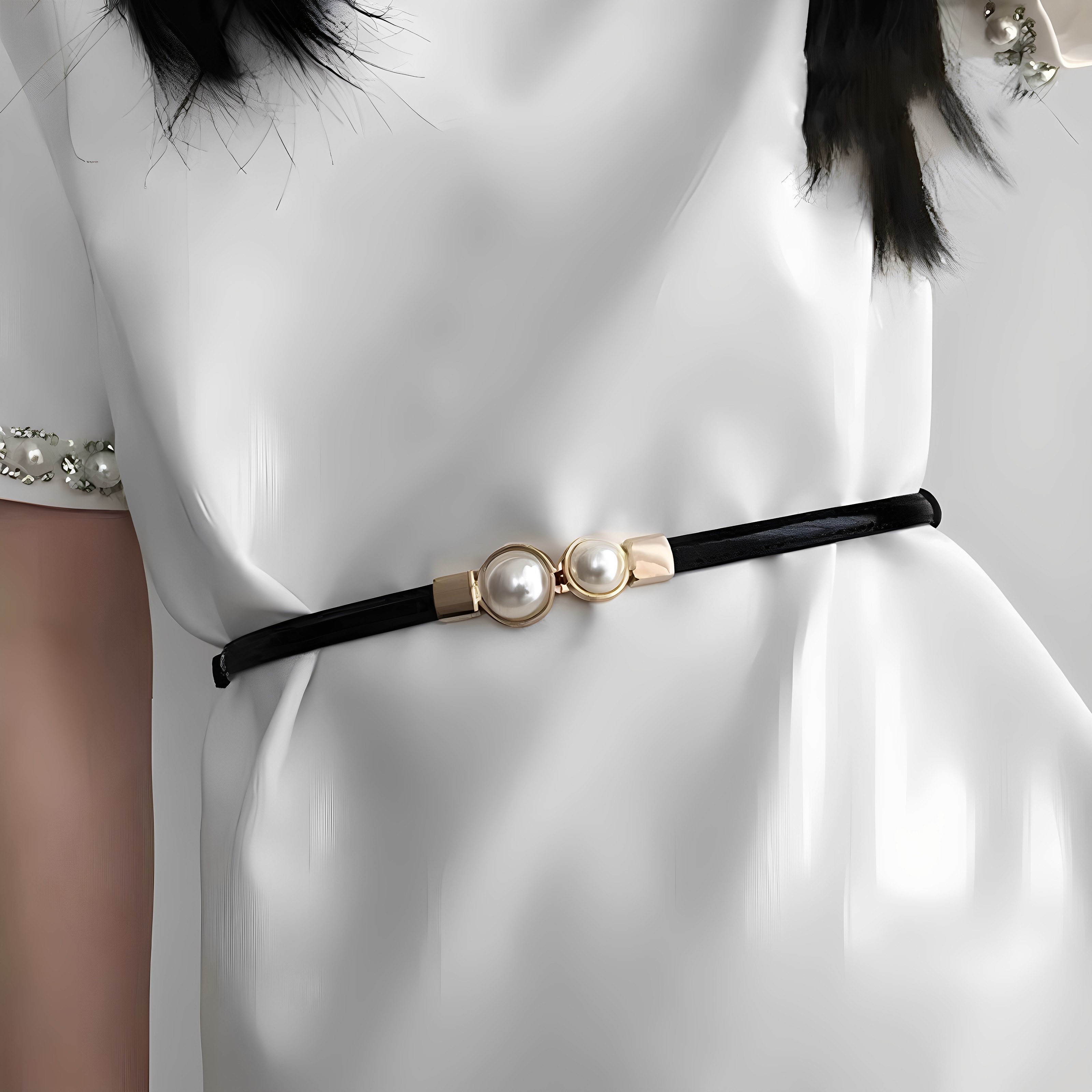 气质百搭细腰带珍珠显瘦细腰封女士新款装饰西装洋装收腰带潮流