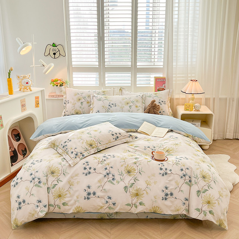 60支高支高密加厚印花纯全棉四件套美国king澳洲queen床单床笠款