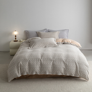 北美kingsize四件套加厚肌理纹牛奶绒纯色双拼被套床单床笠款秋冬