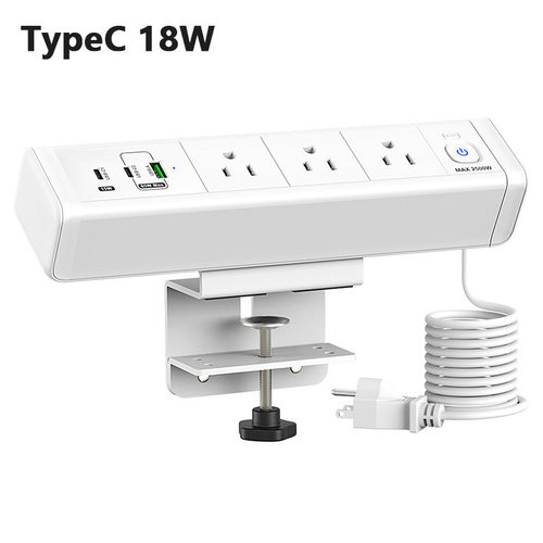 美规3电源桌面排插USB65W快充多电源美规夹桌插座 可扭转固定书桌