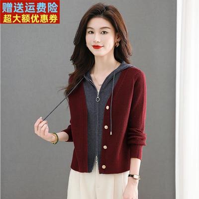 假两件上衣女时尚洋气短款连帽毛衣外套春装2025新款爆款针织开衫