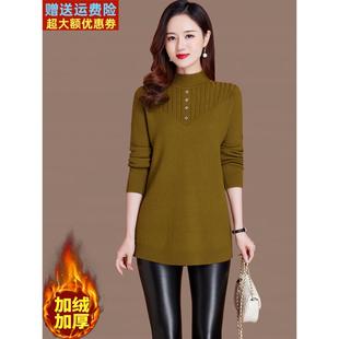 小个子一体加绒加厚打底衫女秋冬新款中长款配大衣大款毛衣裙内搭