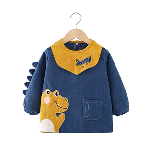 宝宝罩衣秋冬长袖反穿衣婴幼儿吃饭围兜男童围裙女孩防水防脏护衣