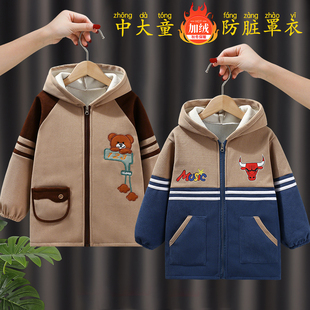 男童罩衣秋冬套羽绒服防脏护衣中大童连帽拉链款正穿围裙加绒加厚