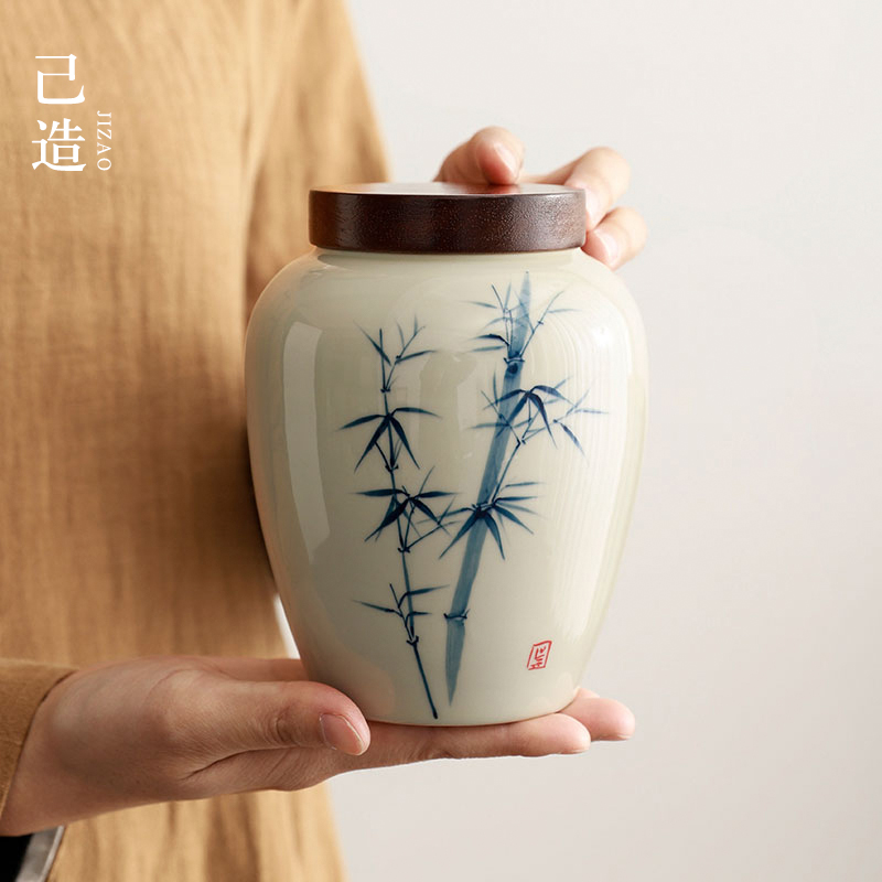 草木灰釉下彩高档茶叶罐