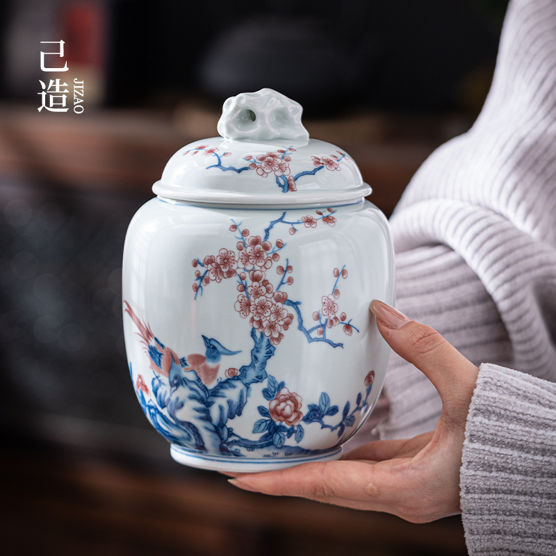 己造茶叶罐仿古青花釉里红中式