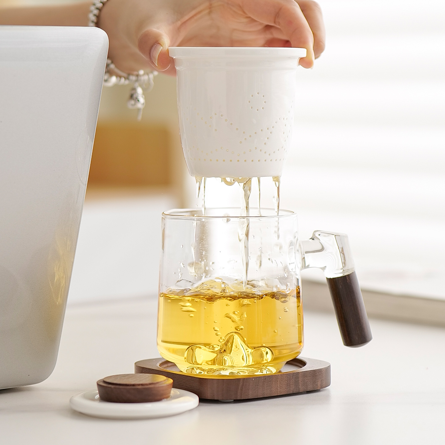 观山玻璃泡茶杯茶水分离杯子