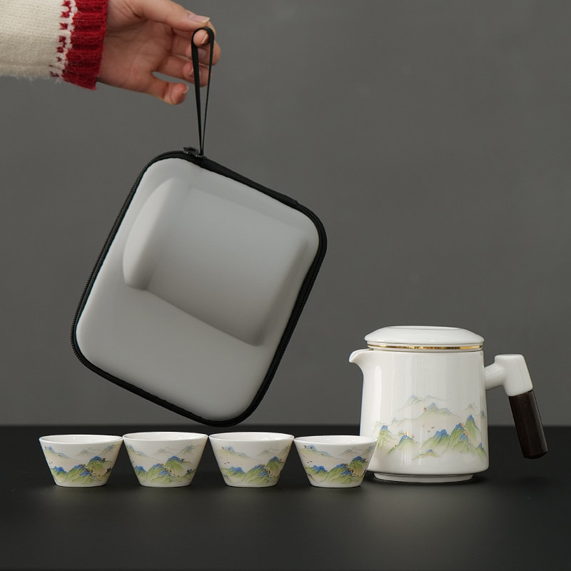 宋建羊脂玉旅行茶具户外便携