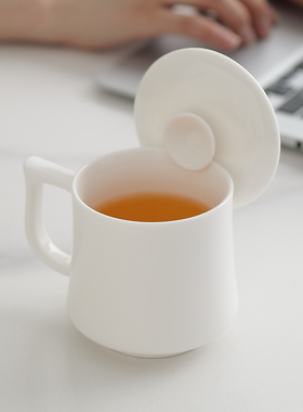 德化白瓷束腰办公杯个人专用水杯马克杯带盖羊脂玉瓷功夫茶杯定制