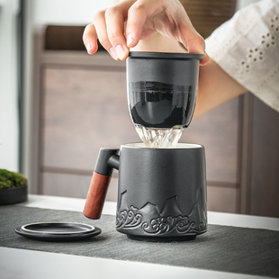 喝茶杯子礼品 陶瓷个人专用杯办公室茶水分离泡茶杯马克杯男女士款