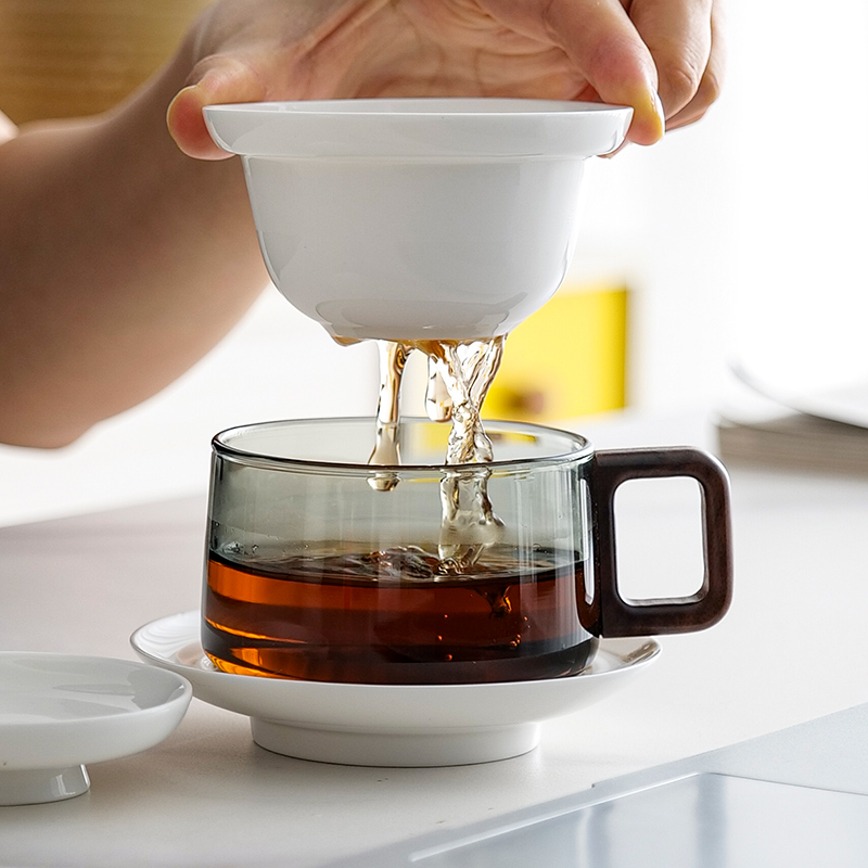 宋建咖啡杯玻璃轻奢泡茶杯茶水分离办公室喝茶杯水杯杯子高档送礼