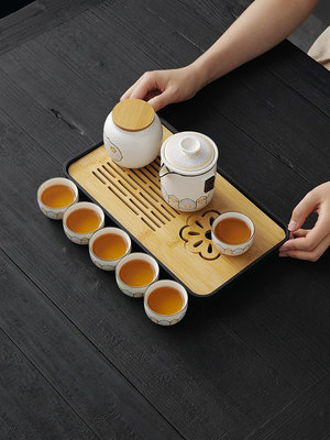 陶瓷旅行茶具小套装复古户外露营装备功夫便携泡茶壶带盘支持定制
