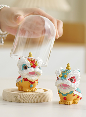 国潮新中式醒狮文创摆件高级感桌面茶桌装饰品佛山舞狮送礼生日礼