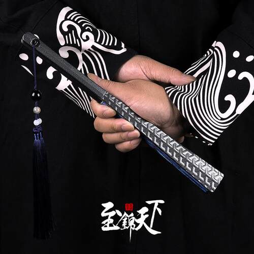 新款钛合金折扇古风10寸金属绢布扇中国风合金防身功夫男扇子定制