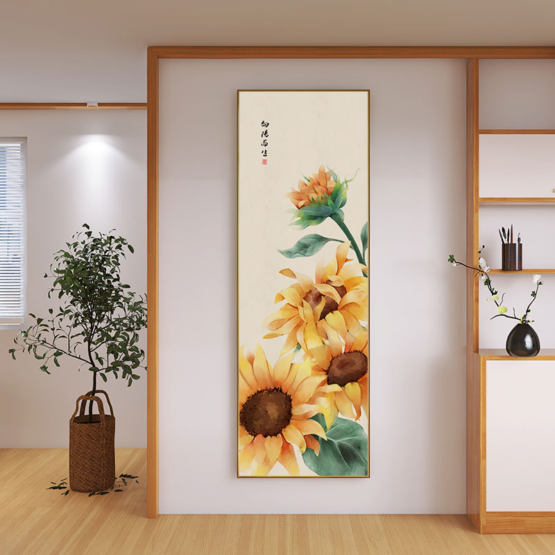 向日葵日式玄关画入户正对门原木风挂画北欧餐厅现代简约装饰画
