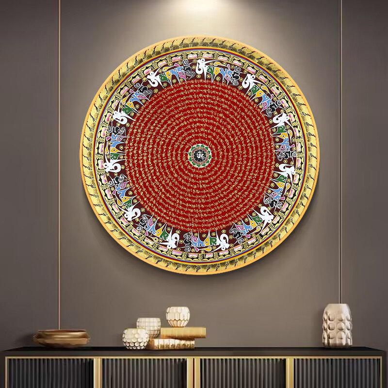 西藏式坛城唐卡装饰画圆形茶室客厅招财壁画入户玄关酒店民宿挂画