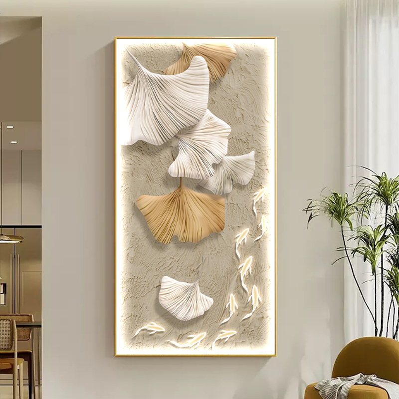 九鱼玄关装饰画客厅走廊过道挂画抽象轻奢现代奶油风led灯光壁画